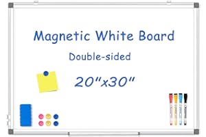 WALGLASS Double-Sided White Board 20" x 30", Dry Erase Board, Magnetic Whiteboard Silver Aluminium Frame, Wall-Mounted or Hanging Board for Home, School, Office, Kitchen