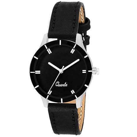 Black 605 Simple Black Leather Wrist Watch for Girls