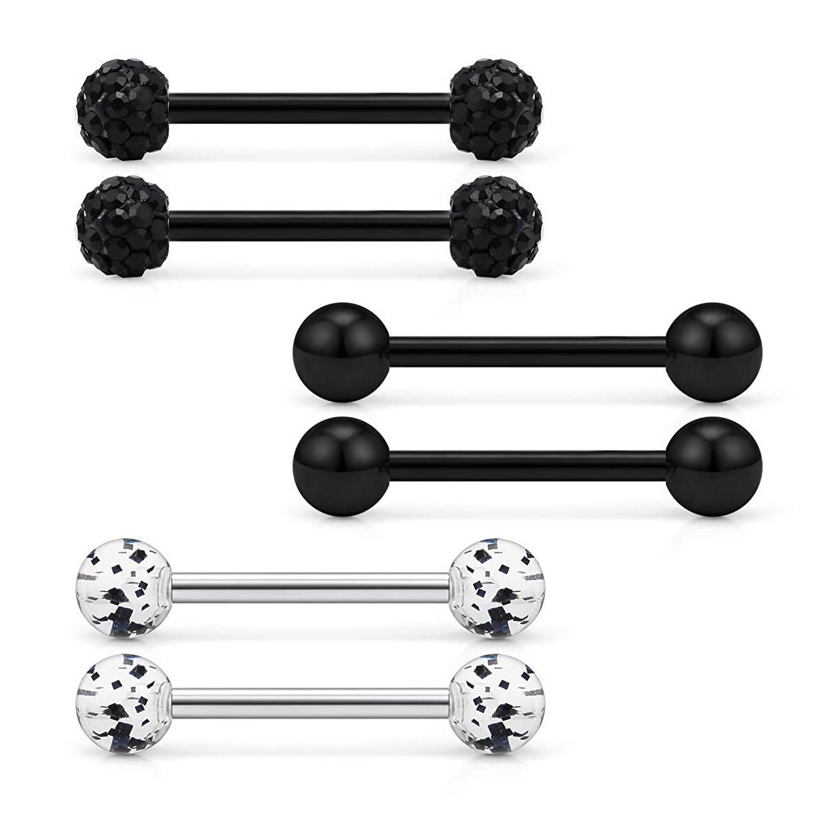 D.Bella 14G 14mm Glitter Crystal Ball Nipple Tongue Shield Ring Barbell