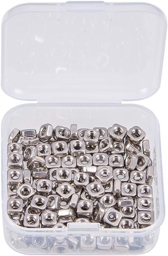 INCREWAYSquare Nuts, 200 Pcs 304 Stainless Steel M3 Square Nuts Machine Screw Nuts Metric Coarse Nuts with Box