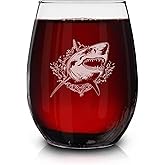 Great White Shark Vintage Engraved Stemless Wine Glass - Wildlife Themed Gift - Unique Birthday Gifts For Friends And Family - Great White Shark Lovers Gift - Vintage Animal Wine Glass