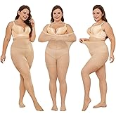YAGAXI Plus Size Tights for Women, 20D Black High Waist Ultra Thin Pantyhose, Women's Sheer Tights with Control Top, 3 Pairs