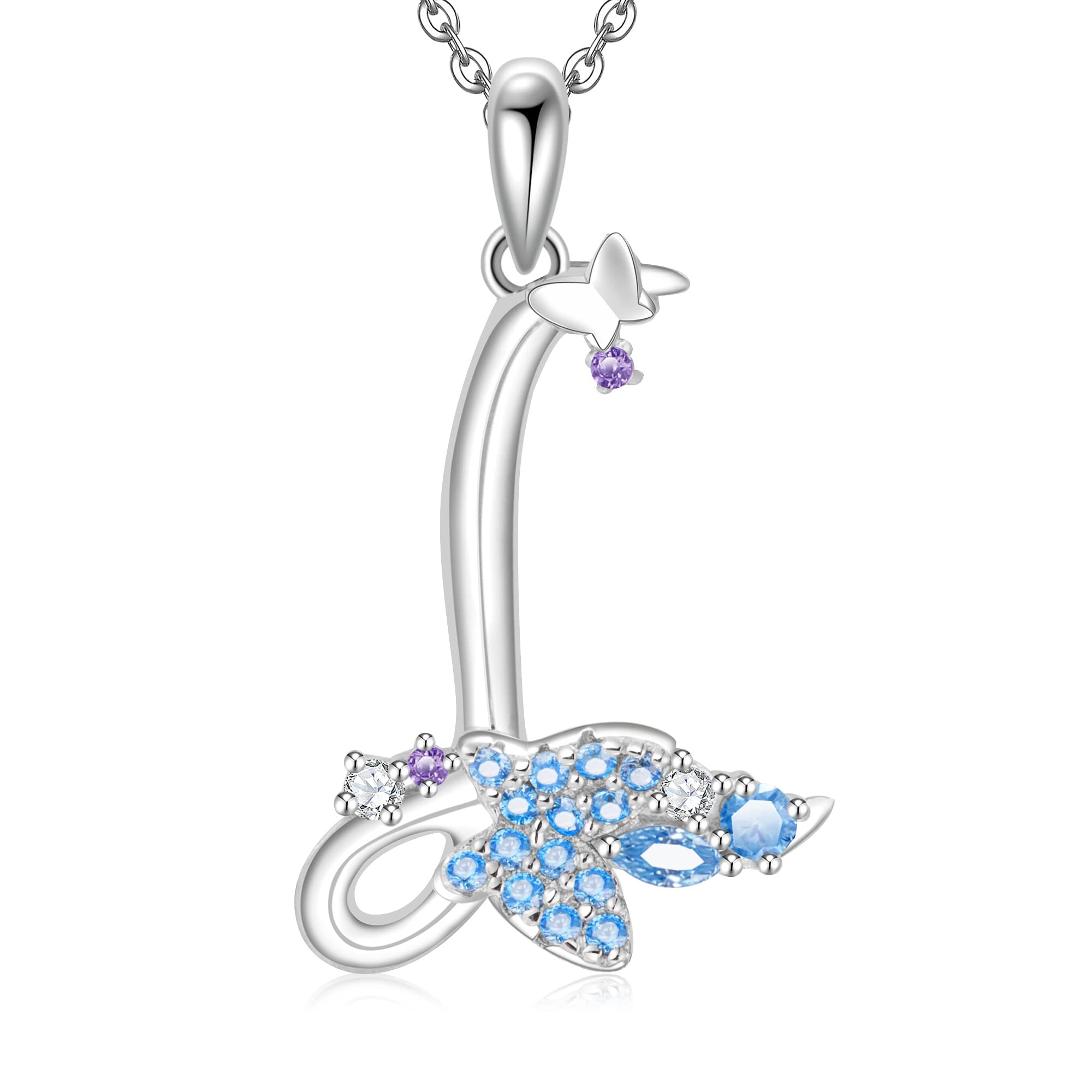 Initial Necklace for Women 925 Sterling Silver Butterfly Letter Pendant Gift for Women