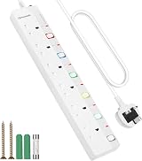 DEWENWILS 6 Way Extension Lead with Individual Switches 3M Surge Protected White