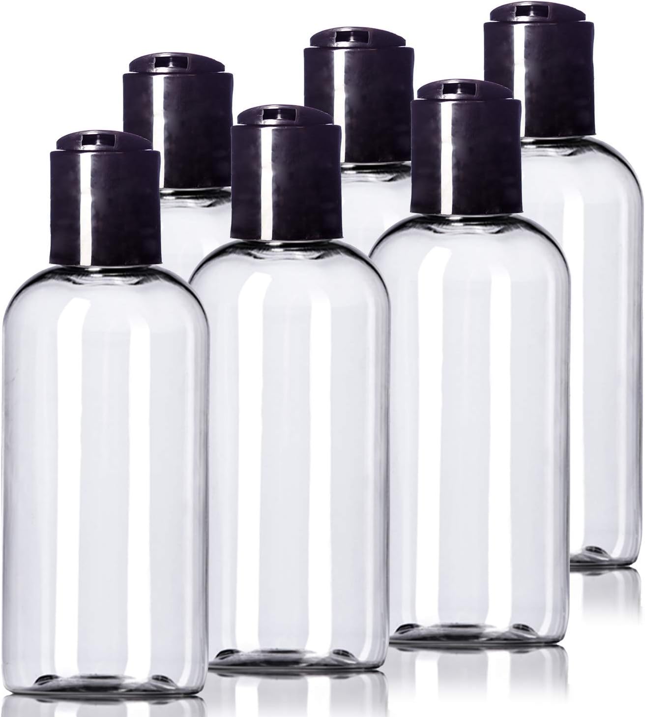 Aromine Essentials4oz Plastic Clear Bottles (6 Pack) BPA-Free Squeeze Containers with Disc Cap, Labels Included