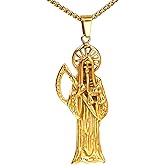 GXLYFG Santa Muerte Necklace Diamond 14K Gold Plated Santa Muerte Pendant Jewelry With Sickle Holiday Gift (Gold 219)