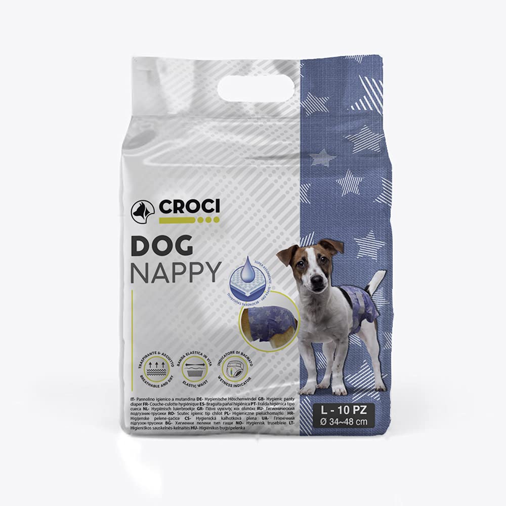 Croci Dog Nappy Jeans Panties for Female Dogs, Cycle and PIPI, Odourless, Use and Value, Pack of 10, Large 34-48 cm