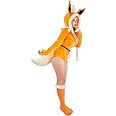 Mobbunny Cute Cartoon Animal Cosplay Costume Fuzzy Onesies Plush Hooded Romper Fluffy Jumpsuit Pajamas with Belt and Tail