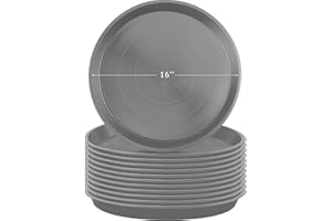 Eccliy 12 Pcs Plastic Plant Saucers Round Plant Tray Large Flower Pot Heavy Duty Planter Water Trays Thick Planter Drip Saucers for Indoors and Outdoors(16 Inch,Gray)