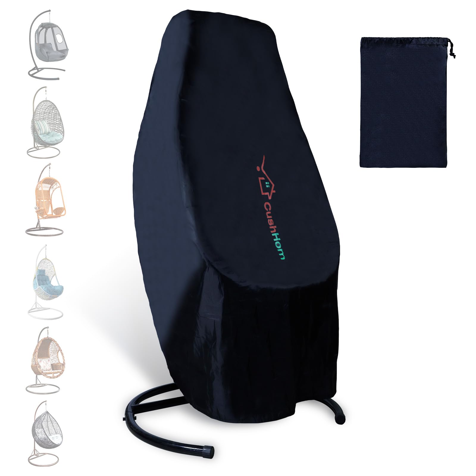 CCLIFE Hanging Chair Cover for Rocking Chair Chair Cover 190 x 145 cm Anti-UV Dustproof Drawstring Garden 210D Oxford Black