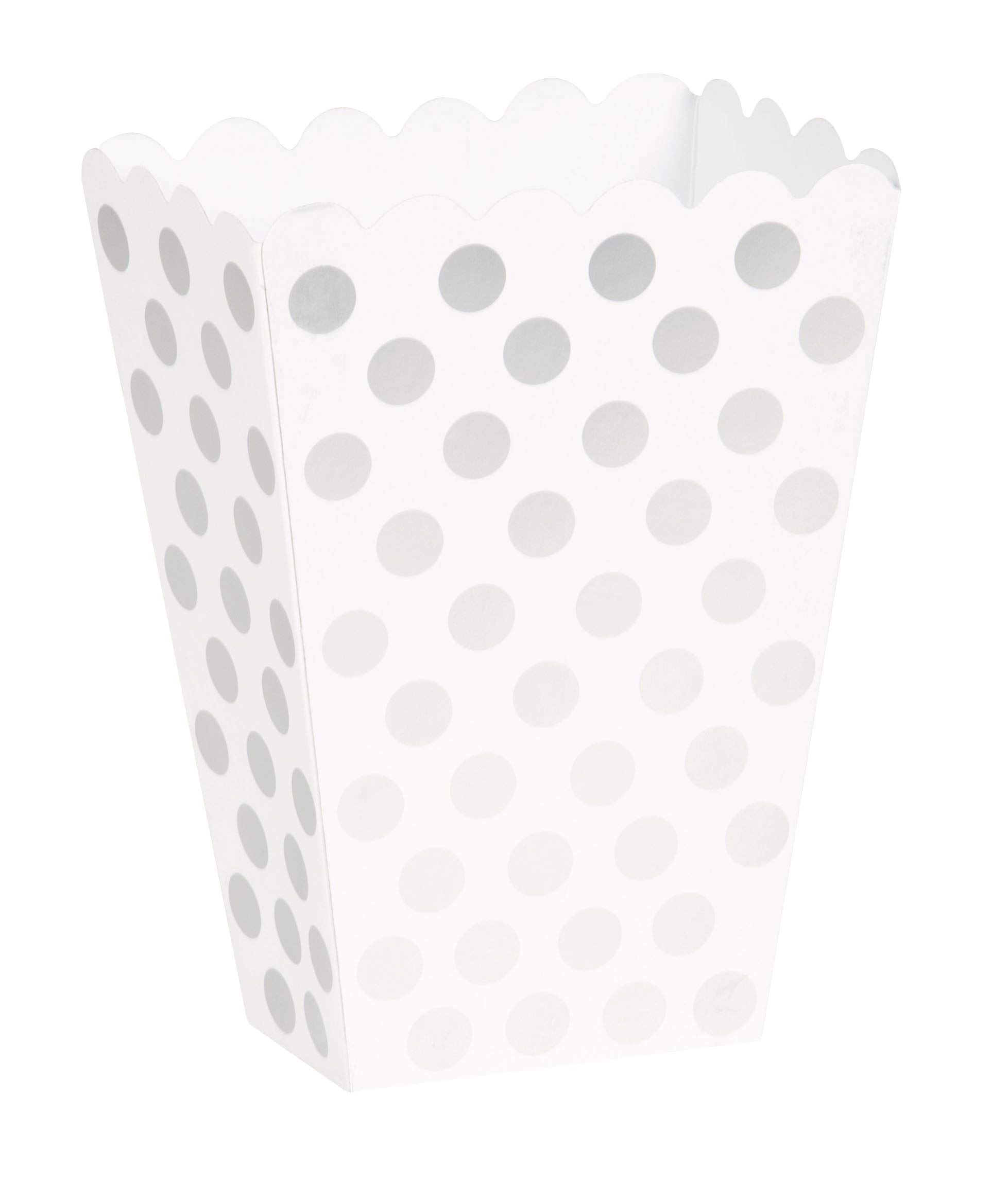 Silver Dots Paper Treat Boxes (14cm Tall) Pack of 8 - Elegant Party Favor Containers for Sweets & Gifts