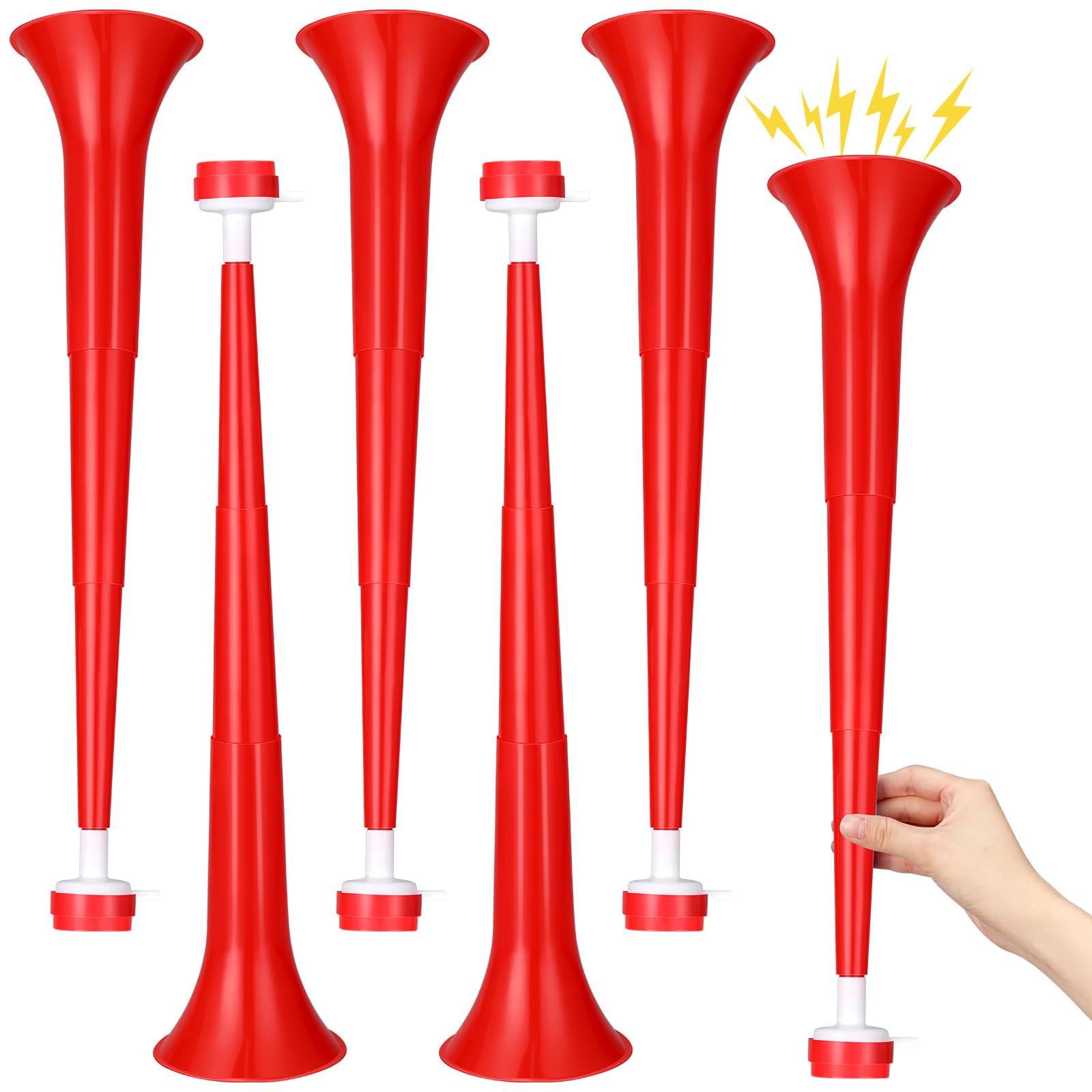 Photo 1 of GCQJOQ 6 Pcs Stadium Horn 21 Inch Vuvuzela Plastic Collapsible Cheering Trumpets for Sporting Events Football Carnival Party Supplies, Red