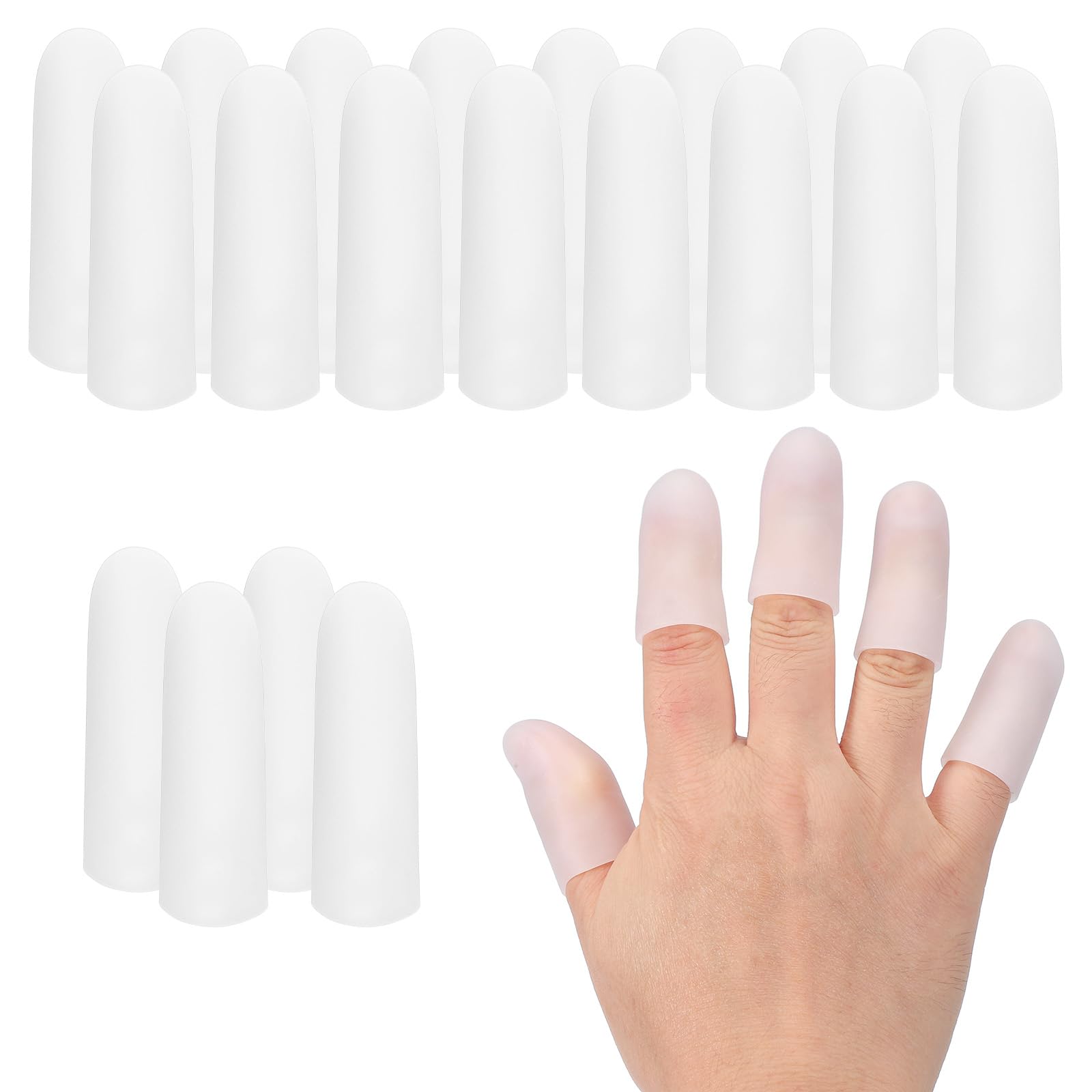 PATIKIL Finger Sleeve Protectors, 20pcs Silicone Finger Cots Cover Cap Thumb Guard Gel Finger Protection for Repair, Sports, 2"x0.6" White