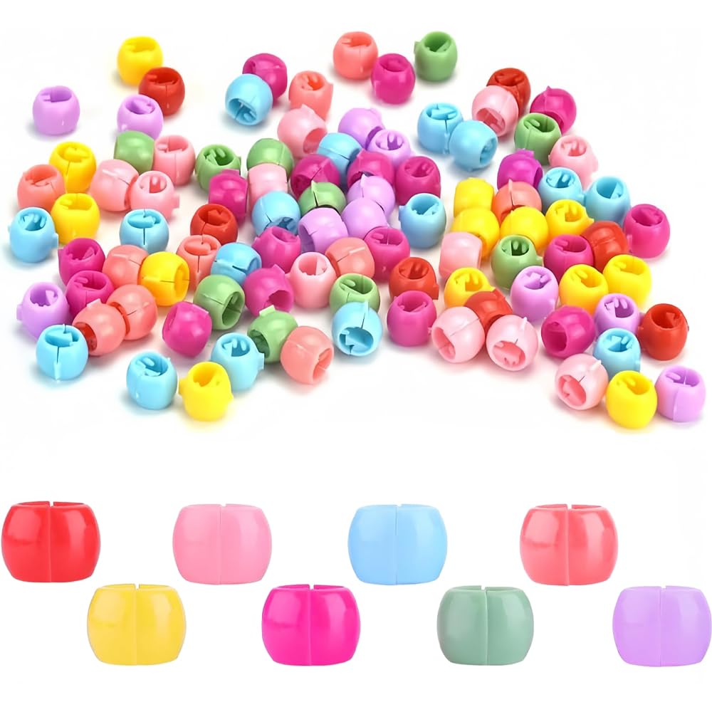 200 Pcs Mini Bead Hair Claw Round Colorful Bead Hair Clip Plastic Small Hair Beads for Braids Girls and Women (Random Color)