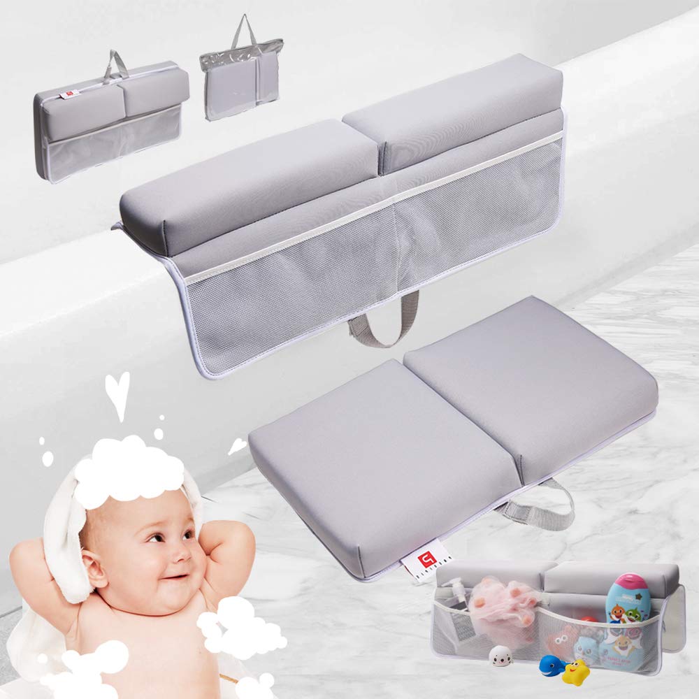 PRESIPIS Bath Kneeler and Elbow Rest Baby Accessories–2.1inch Comfortable Extra Cushion–Bathtub Accessories for Baby–Padded Knee Cushion Mat for Mom and Dad–Strong Suction Cups–Two-Side Mesh Pockets : Baby