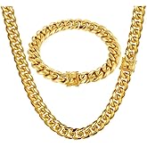 putouzip Miami Cuban Link Chain Set For Men 18K Gold Plated Stainless Steel 6/8mm Bracelet Necklace Diamond Chains