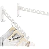 dancrul Wall Mounted Clothes Drying Rack, Wall Clothes Hanger Hook for Laundry Room, Clothes Hanger Foldable, Wall Rack Indoor, Perfect for Small Spaces, White 2 Packs