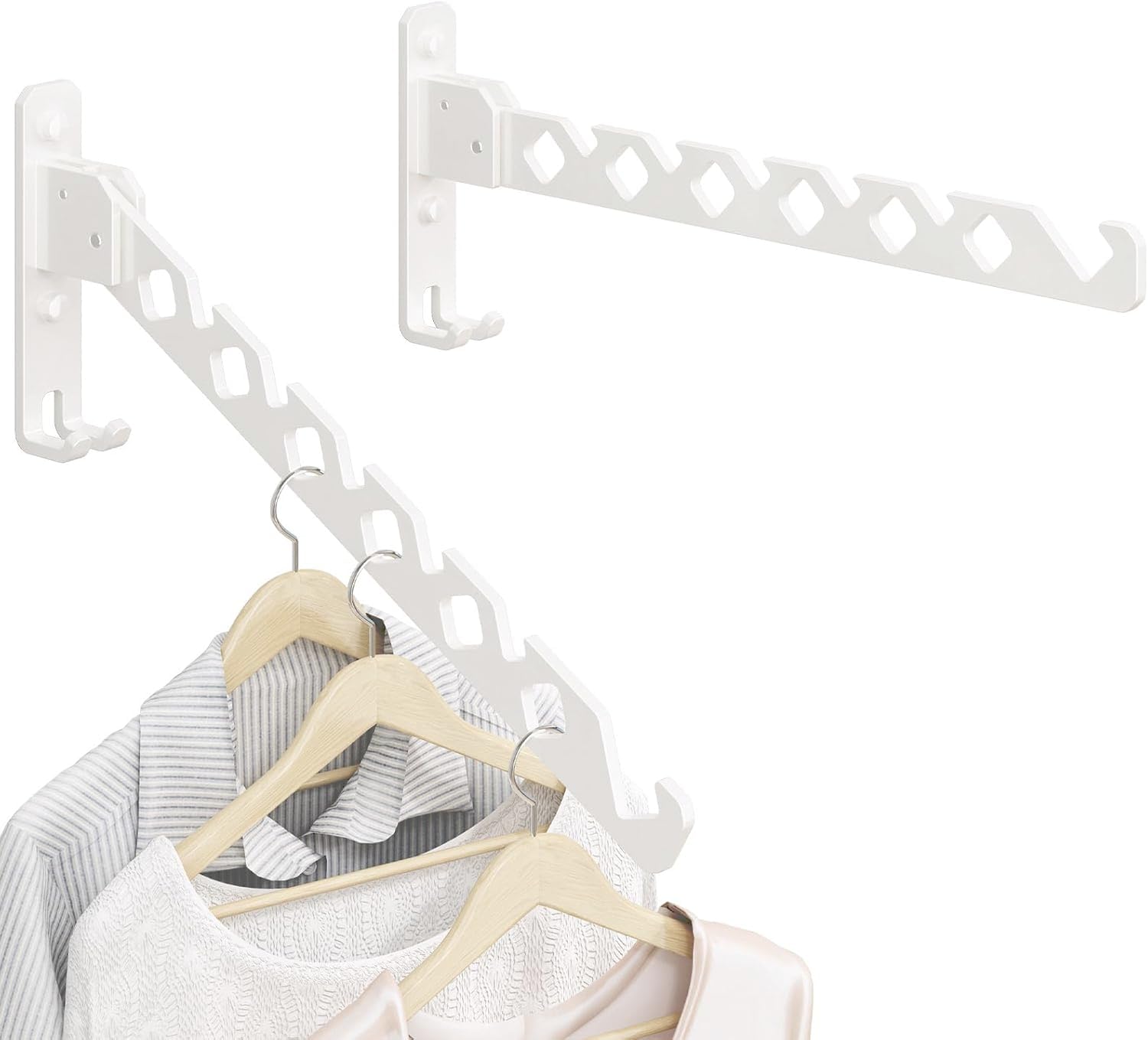 dancrul Wall Mounted Clothes Drying Rack,Wall Clothes Hanger Hook for Laundry Room,Over the Door Clothes Hanger Foldable,Wall Clothes Rack Indoor,Perfect for Small Spaces,White 2 Packs