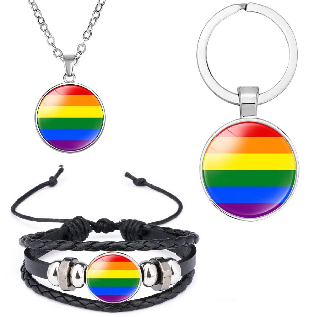 DEESOSPRO® 3Pcs LGBT Rainbow Gay Pride Bracelet, Necklace and Keyring, for Gay Pride Day Celebration