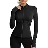 Fisoew Womens Long Sleeve Workout Jackets Zip Up UPF 50+ Lightweight Slim Athletic Running Hiking Gym Shirts Tops