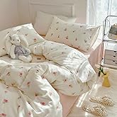 Nayoroom Pink Floral Duvet Cover Twin Size Cute Tulip Printed on White Comforter Cover 2Pcs Kids Girls Kawaii Cottagecore Bedding Set with Zipper Closure Soft Breathable Microfiber
