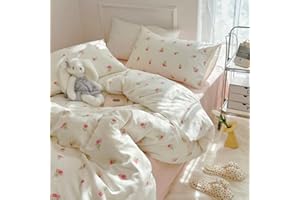 Nayoroom Pink Floral Duvet Cover Twin Size Cute Tulip Printed on White Comforter Cover 2Pcs Kids Girls Kawaii Cottagecore Bedding Set with Zipper Closure Soft Breathable Microfiber