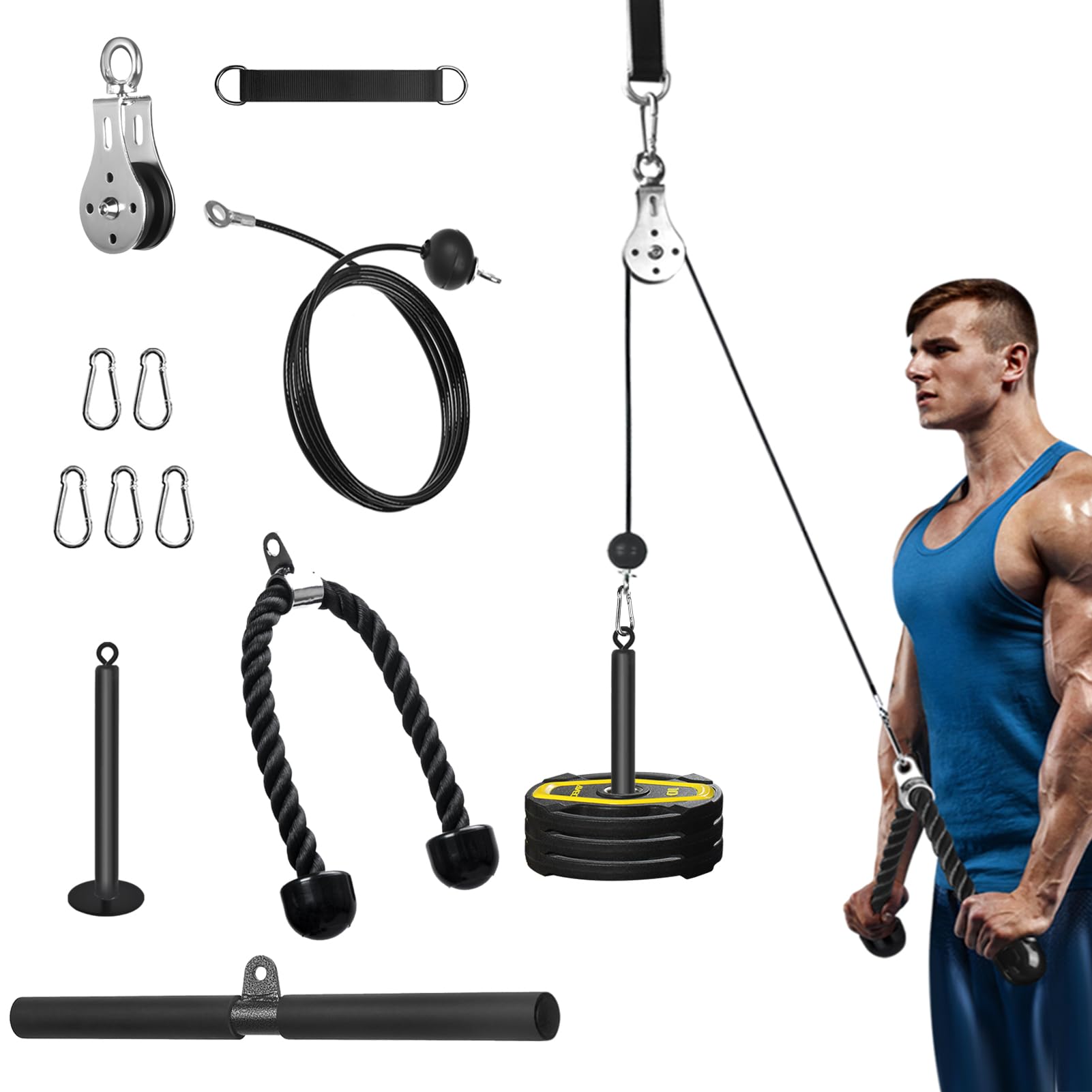Cable Pulley System Home Gym, FASPUP Cable Pulley System Fitness Home Cable Pulley Attachment Home Gym Equipment for LAT Pull Down, Arm Workout