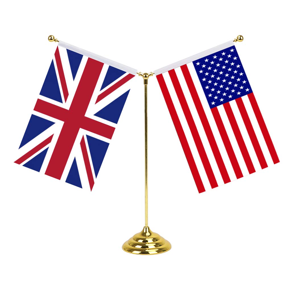 UK Table Flag Pole Kit Y-Shaped Mini Flag Holder Base Stainless Steel Flagpole with Base Table Flag Desk Display Decoration for Home Office Bar Churches & Auditoriums (Not Include Flag) (Gold)