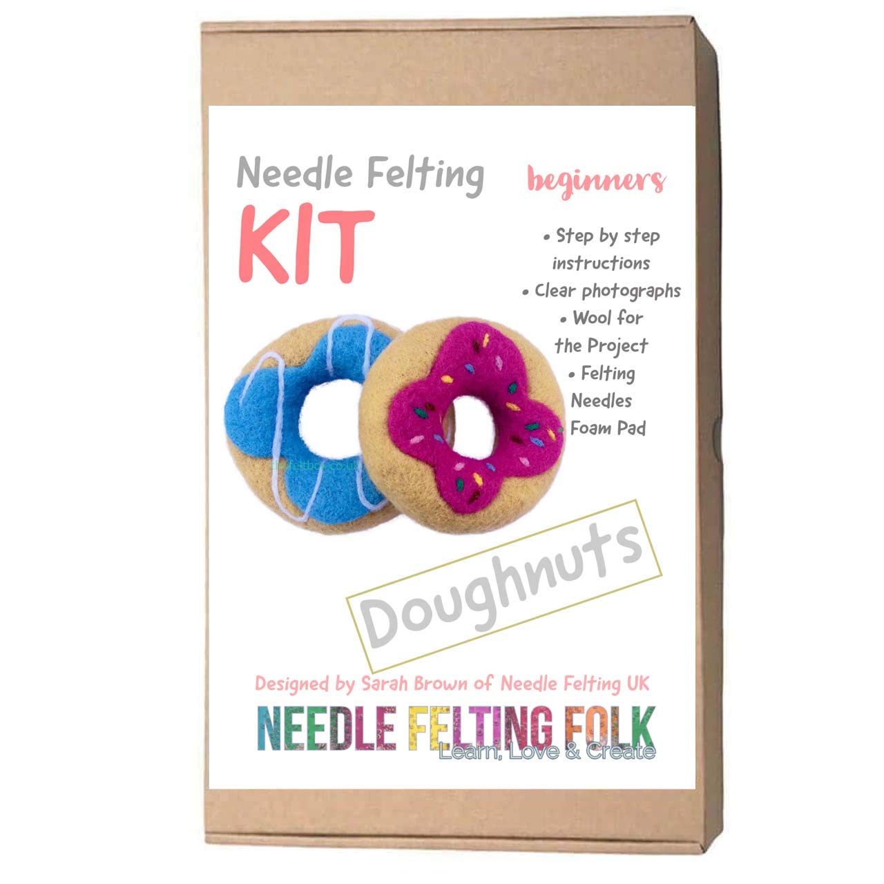 The Felt Box Needle Felting Kit for Beginners Delicious Doughnuts designed by Sarah Brown of The Original Needle Felting UK