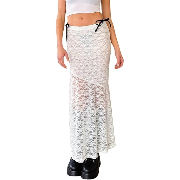 Amazon.com: Women Y2K Fairy Grunge Midi Skirt Lace Floral