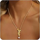Cicy Bell Floral Pendant Necklace for Women Trendy 18k Gold Plated Shell Pearl Cubic Zirconia Dainty Long Y Necklace Jewelry Gifts