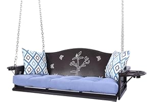 ZZW 3-Seat Metal Porch Swing 900 LBS Heavy Duty Hanging Bench with Upgraded Tray & Cushions Rust-Resistant Finish Swing Chair with 8.9FT Chains for Patio Lawn Garden