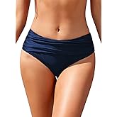 SHEKINI Women's Bikini Bottoms Ruched Black Swimsuit Tummy Control Swim Bottoms