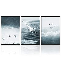 3 Piece Framed Canvas Wall Art Surfing on Blue Wave Canvas Prints Home Artwork Decoration for Living Room,Bedroom - 16