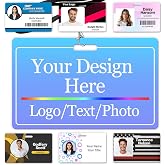 Custom ID Badge with Photo Logo Barcode Personalized Name Identification Badges Double Sided Print Employee ID Badge for Office Worker Doctor Nurse Student-Horizontal