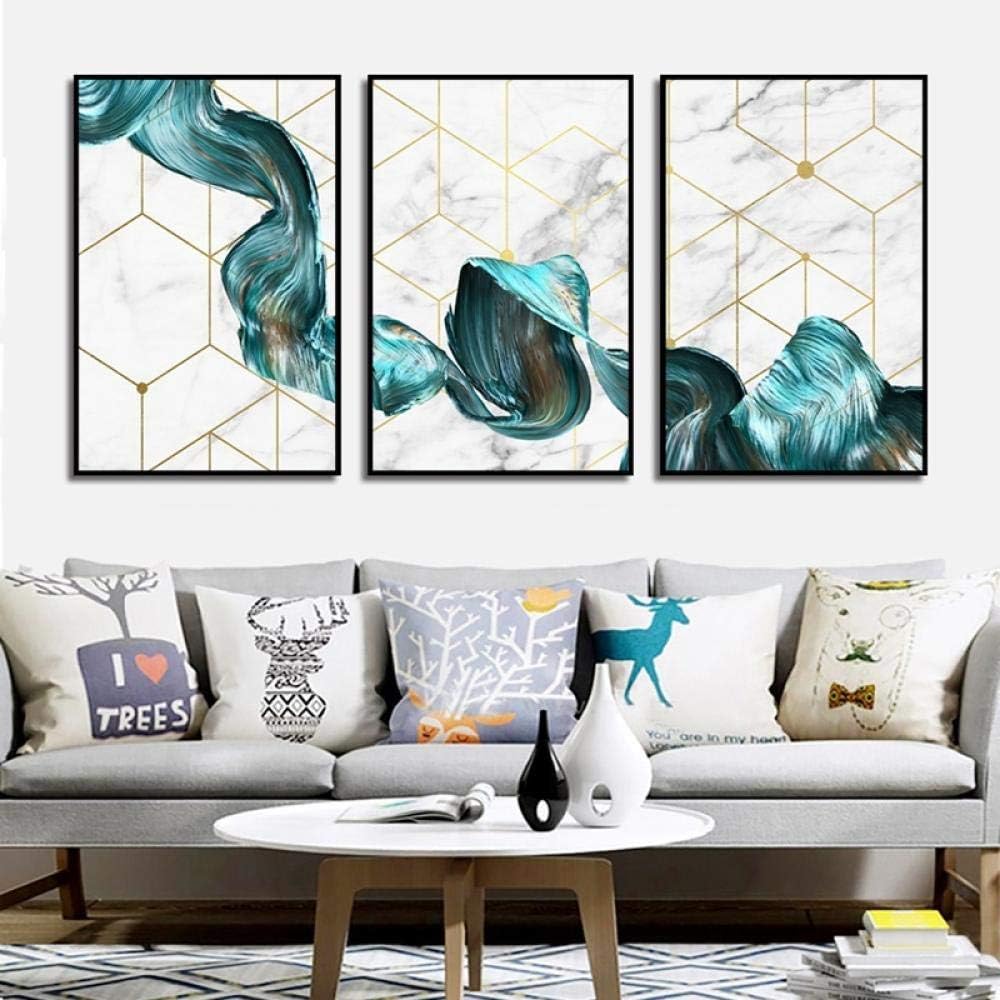 Marbled Green Abstract Lines Gold Line Canvas,Painting Modern Home Decoration Art Poster Wall Pictures for Living Room 60x80cmx3 No Frame