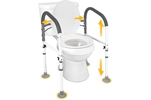 Vaunn Medical Deluxe Adjustable and Foldable Toilet Safety Frame, Bathroom Handrail Assist Grab Bar Handle (White, Adjustable Width and Height)