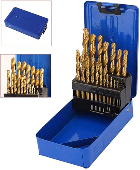 Amazon 収納ケース付きツイストドリルビットセット 木材加工ドリルビットキット スチール 木材 プラスチック 金属用の多機能高速度鋼工業用ドリルビットセット ストレートシャンク 19 Pcs Titanium Drill 木工用ドリルビットセット