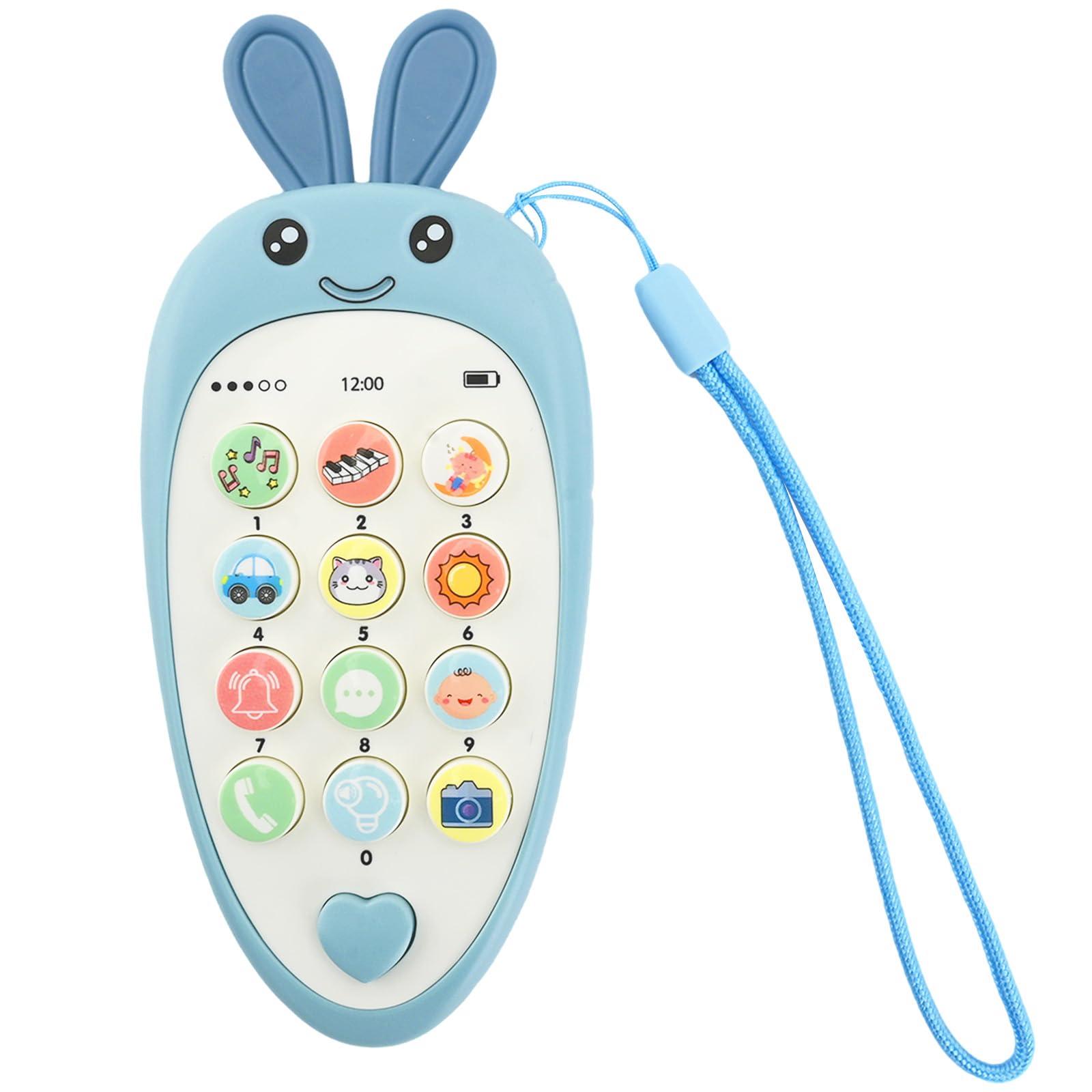 Baby Phone Toy for 1 Year Old Girls and Boys, Interactive Learning Toy with Numbers with Lanyard, Animal Sounds and Detachable Teether Toddler Educational Gift for 6-18 Month Olds (Carrot B)