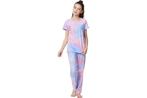 Tebbis Trendy Tie Dye Sleepover Summer Pajamas for Girls -100% Cotton Soft Dount Cat Caticorn Jammies Size 6-18