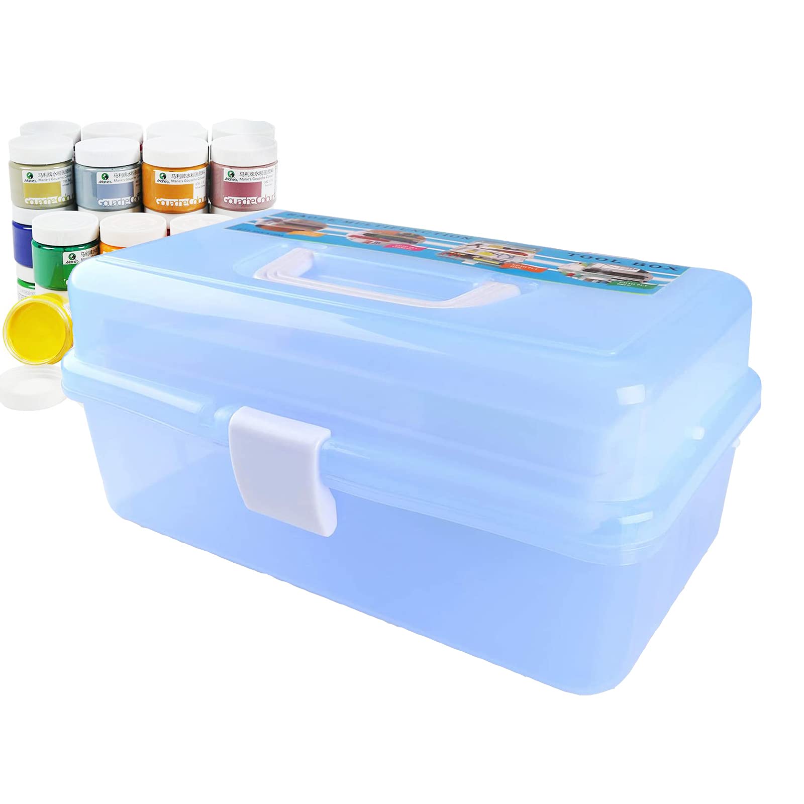 Craft Caddy Plastic Cantilever Box With 3 Trays for Art Supplies - Pencils, Paints, Pastels, and Accessories