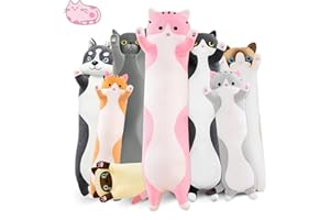 NXNYNZ Long Cat Plush Pillow, 19.6in Cute Pink Cat Plushie Stuffed Animals Body Pillow, Kawaii Kitten Soft Plushie Doll Toy Birthday Gift for Kids Girlfriend