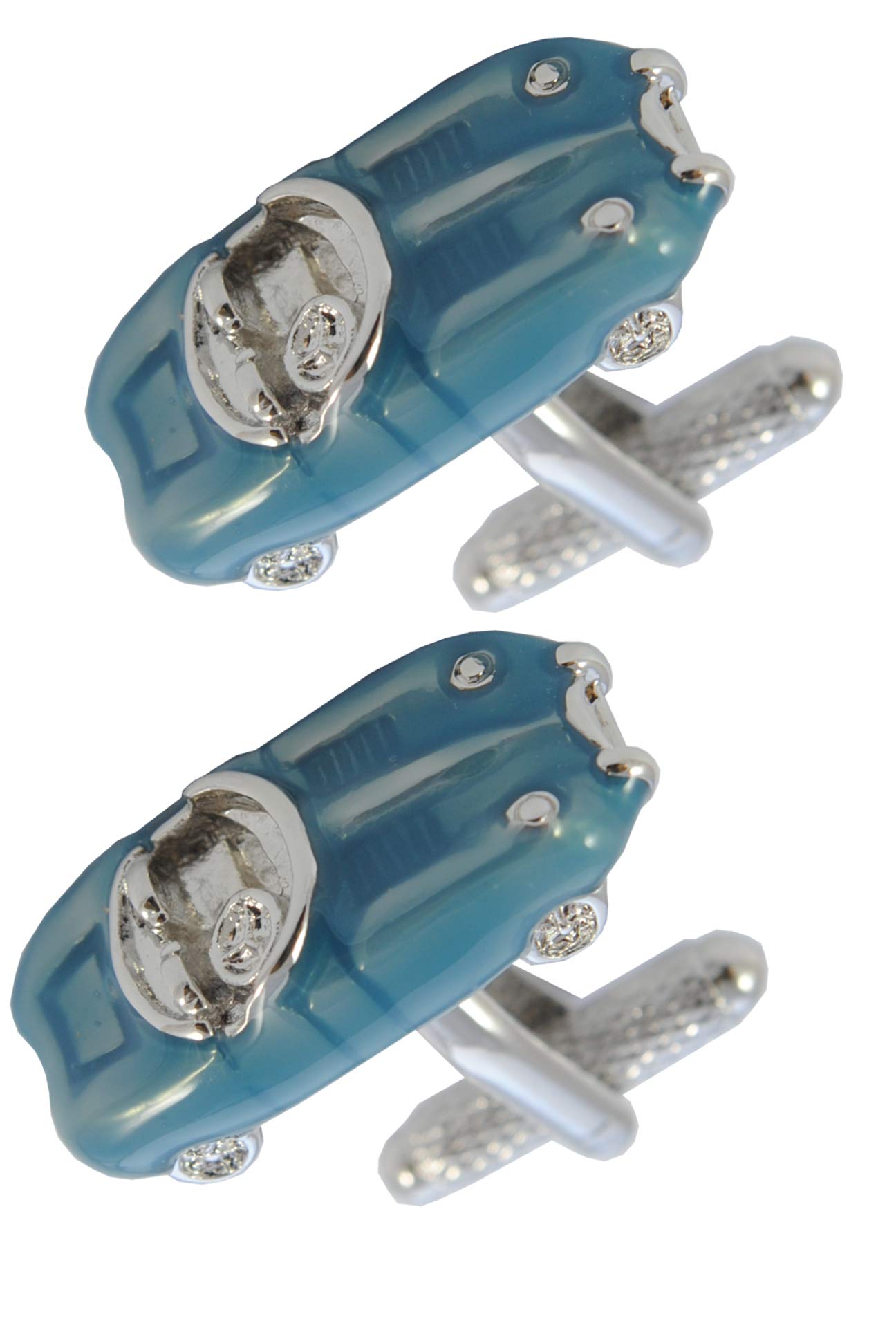 Cufflinks for Men + Presentation Box - Car - Classic Racing Car - Solid Brass Metal - Perfect For Car Lovers - Motor Sport Race Track Speed - Blue Colour - One Pair