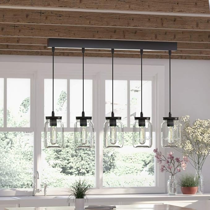 EDISLIVE 5Lights Mason Jar Pendant Light Farmhouse Kitchen