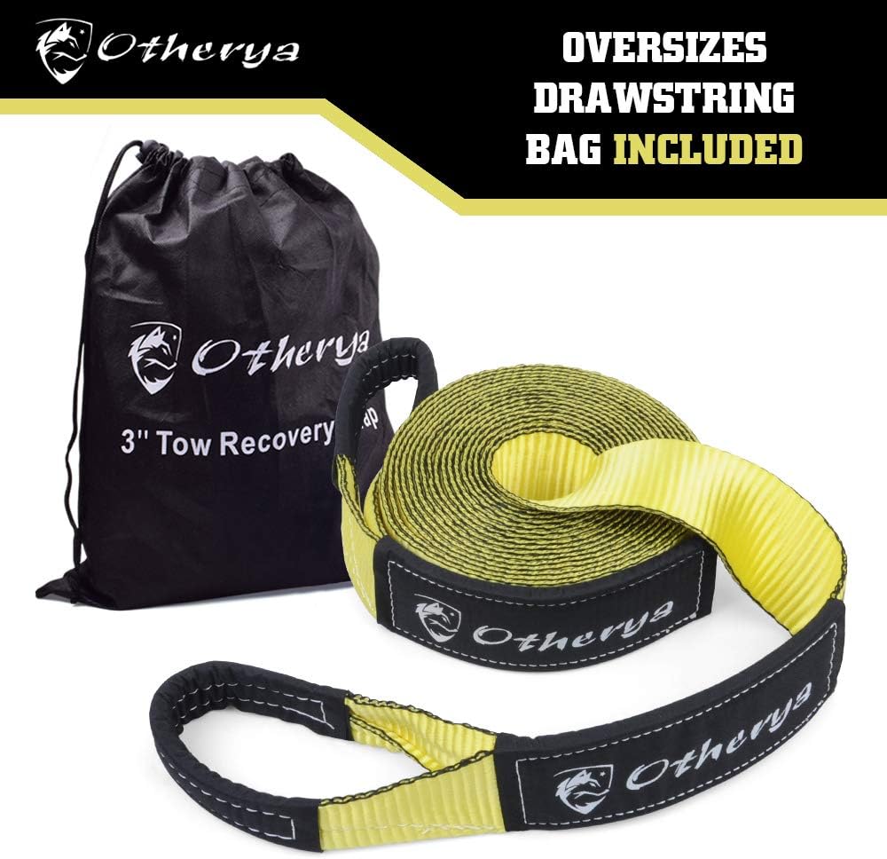Otherya Tow Recovery Strap 3'' x 20' - Recover Your Vehicle Stuck in Mud/Snow - Heavy Duty Winch Snatch Strap - Protective Loops, Water-Resistant - Off Road Truck Accessory - Bonus Storage Bag: Automotive
