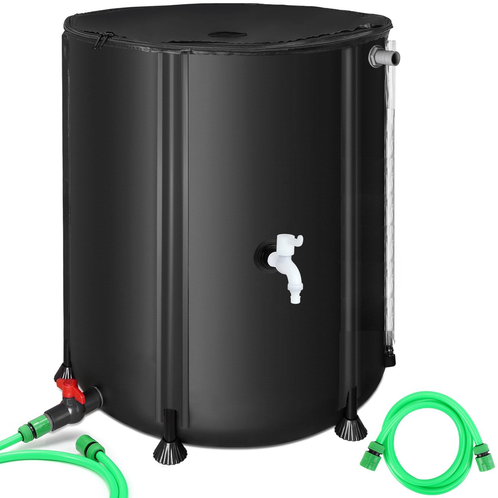 Photo 1 of 53 Gallon Collapsible Rain Barrel for Garden/Outside/Lawn, Portable Rainwater Collection System, Rain Barrel to Collect Rainwater from Gutter, Water Storage Tank with Two Spigots & Overflow Kit, Black