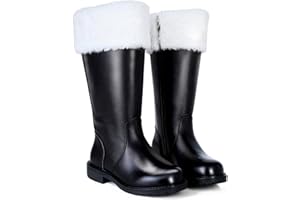 SHEJIZE Men's Black Santa Claus Boots-Premium Faux Leather Wide Calf Santa Combat Shoes Adult Men with Non-Slip Sole, Christmas Footwear for Halloween Parties & Cosplay