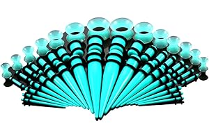 TecHong 50 Pcs Ear Stretching Kit, 14G-00G Acrylic Tapers and Plugs, Silicone Tunnels Ear Gauges Expander Set, Body Piercing 