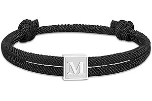 Zocomi Stocking Stuffers Christmas Gift - Rope Initial Bracelet for Men Boys Girls, Stainless Steel A-Z Letter Charm Bracelet, Handmade Braided Bracelet Adjustable 7-13 Inches Jewelry Gifts for Him