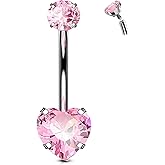 OUFER Titanium Belly Button Rings, Long Belly Piercing Jewelry, Cute Pink Navel Piercing jewelry, 14G Internal Thread Belly Rings For Women-10MM/12MM/14MM/16MM